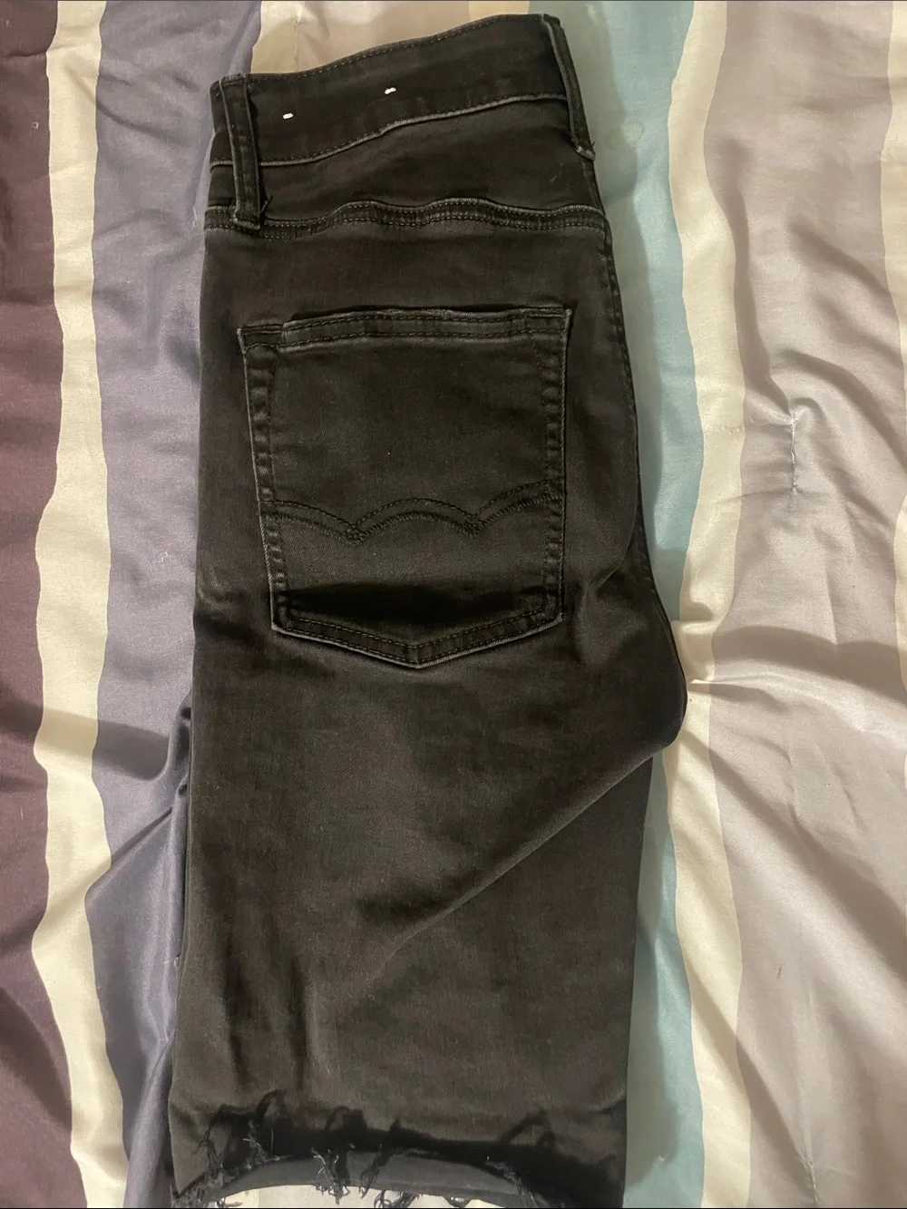 American Eagle Black Frayed Hem Denim Shorts
